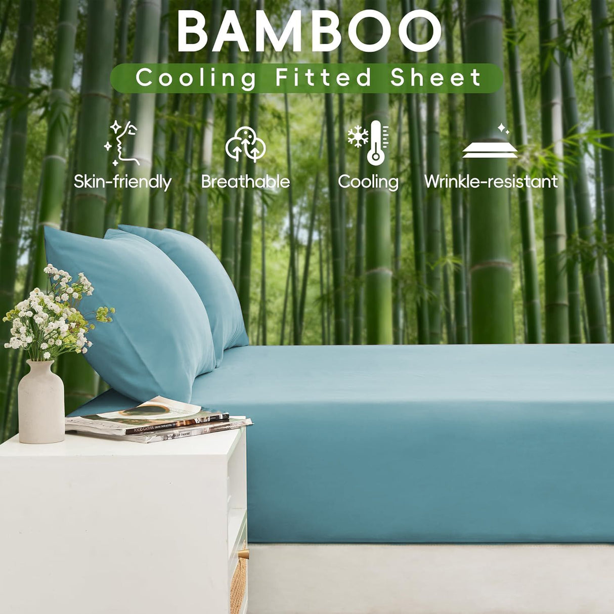 3 Piece Ultra Soft Bamboo Breathable Sheet Set -Hotel 2000TC Breathable Bed Sheets Set with 37 Centimetre Deep Pocket-Breathable Sheets for Hot Sleepers(Sky Blue,Single)