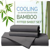 Hotel Breathable Bamboo Fitted Sheet & Pillowcase-3 Piece-Ultra Soft 2000TC Breathable Fitted Bed Sheets Set with 40 Centimetre Deep Pocket-Cooling Sheets for Hot Sleepers(Grey,Super King)
