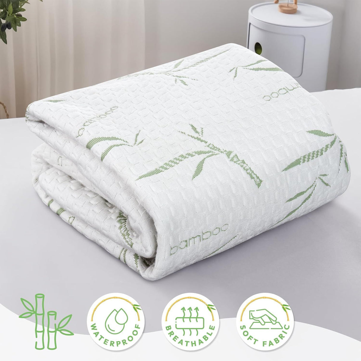 Waterproof Mattress Protector,Breathable Mattress Cover,3D Air Fabric Cooling Bed Pad Cover, Deep Pocket 40cm(Double,Green)