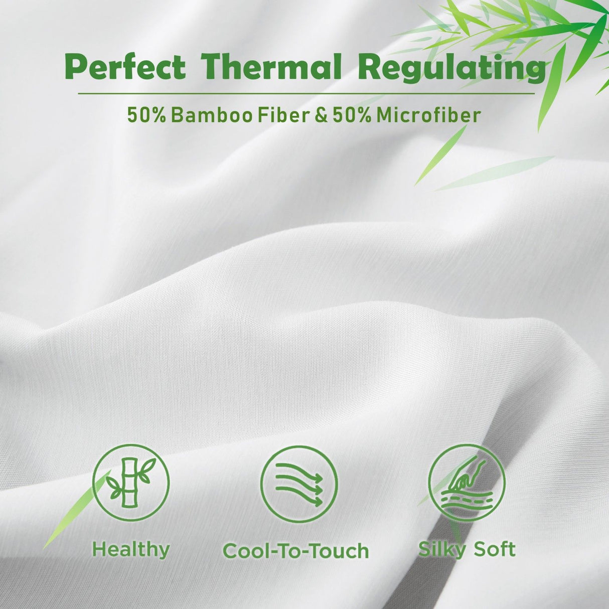 3 Piece Hotel Bamboo Cooling Fitted Sheet Set & Pillowcase -Ultra Soft 2000TC Breathable Fitted Bed Sheets Set with 37 Centimetre Deep Pocket-Cooling Sheets for Hot Sleepers(White,Double)