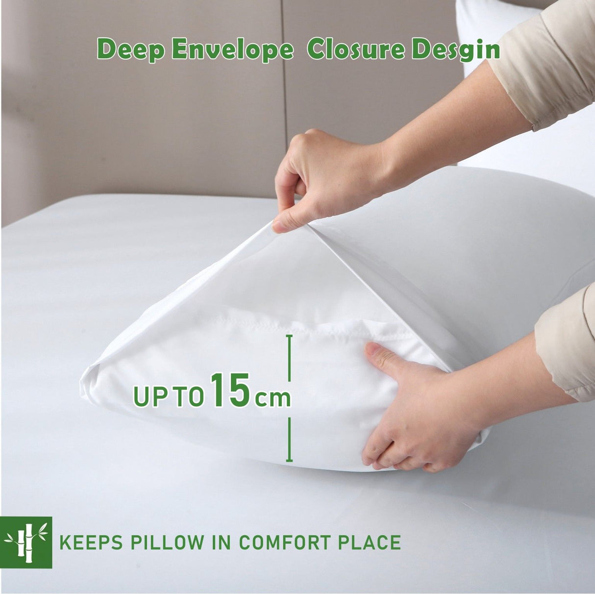 3 Piece Hotel Bamboo Cooling Fitted Sheet Set & Pillowcase -Ultra Soft 2000TC Breathable Fitted Bed Sheets Set with 37 Centimetre Deep Pocket-Cooling Sheets for Hot Sleepers(White,Double)