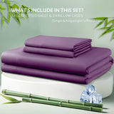 3 Piece Hotel Bamboo Cooling Fitted Sheet Set & Pillowcase -Ultra Soft 2000TC Breathable Fitted Bed Sheets Set with 37 Centimetre Deep Pocket-Cooling Sheets for Hot Sleepers(Purple,Double)