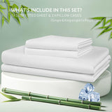 3 Piece Hotel Bamboo Cooling Fitted Sheet Set & Pillowcase -Ultra Soft 2000TC Breathable Fitted Bed Sheets Set with 37 Centimetre Deep Pocket-Cooling Sheets for Hot Sleepers(White,King)