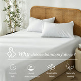 3 Piece Hotel Bamboo Cooling Fitted Sheet Set & Pillowcase -Ultra Soft 2000TC Breathable Fitted Bed Sheets Set with 37 Centimetre Deep Pocket-Cooling Sheets for Hot Sleepers(White,Queen)