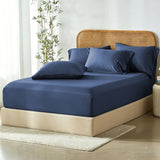 3 Piece Hotel Bamboo Cooling Fitted Sheet Set & Pillowcase -Ultra Soft 2000TC Breathable Fitted Bed Sheets Set with 37 Centimetre Deep Pocket-Cooling Sheets for Hot Sleepers(Navy,Queen)