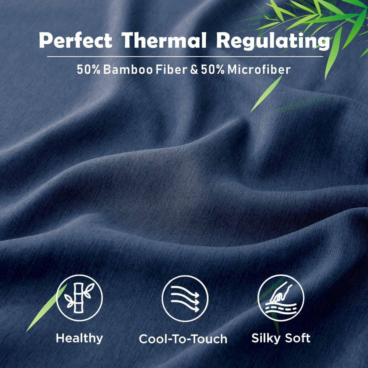 3 Piece Hotel Bamboo Cooling Fitted Sheet Set & Pillowcase -Ultra Soft 2000TC Breathable Fitted Bed Sheets Set with 37 Centimetre Deep Pocket-Cooling Sheets for Hot Sleepers(Navy,Queen)