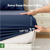3 Piece Hotel Bamboo Cooling Fitted Sheet Set & Pillowcase -Ultra Soft 2000TC Breathable Fitted Bed Sheets Set with 37 Centimetre Deep Pocket-Cooling Sheets for Hot Sleepers(Navy,Queen)