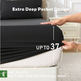 3 Piece Hotel Bamboo Cooling Fitted Sheet Set & Pillowcase -Ultra Soft 2000TC Breathable Fitted Bed Sheets Set with 37 Centimetre Deep Pocket-Cooling Sheets for Hot Sleepers(Black,Super King)