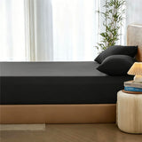 3 Piece Hotel Bamboo Cooling Fitted Sheet Set & Pillowcase -Ultra Soft 2000TC Breathable Fitted Bed Sheets Set with 37 Centimetre Deep Pocket-Cooling Sheets for Hot Sleepers(Black,Super King)