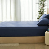 3 Piece Hotel Bamboo Cooling Fitted Sheet Set & Pillowcase -Ultra Soft 2000TC Breathable Fitted Bed Sheets Set with 37 Centimetre Deep Pocket-Cooling Sheets for Hot Sleepers(Navy,Super King)