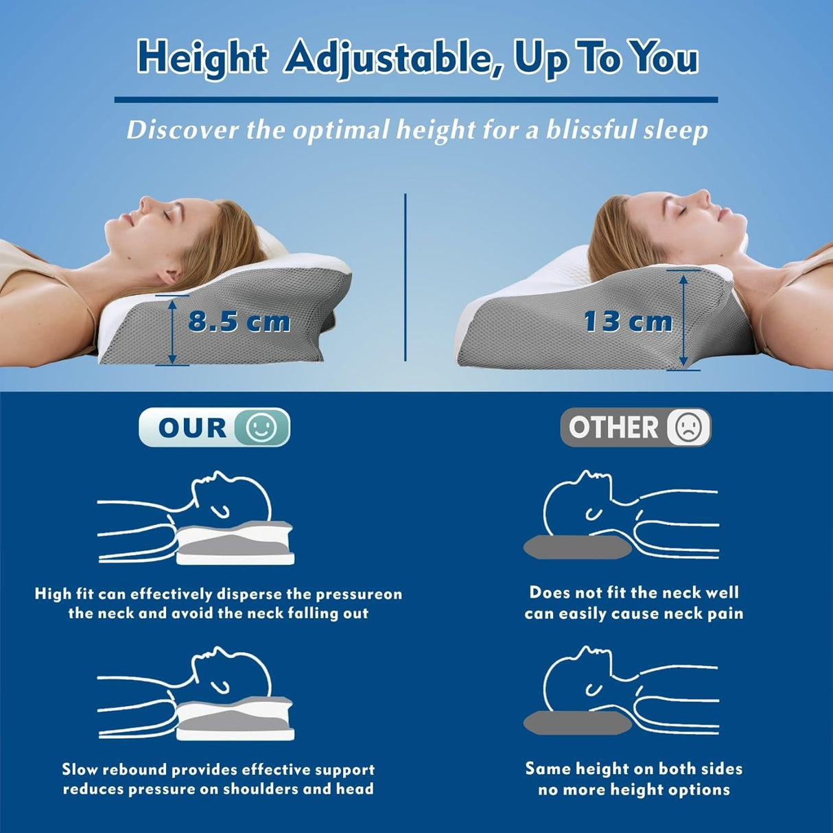 Bamboo Cervical Pillow for Neck and Shoulder Pain Relief Ergonomic Bed Pillow, Cooling Ergonomic Memory Foam Pillow Butterfly Shape for Side Back Stomach Sleeping Use with Breathable Cooling Pillowcase