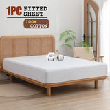 100% Cotton Fitted Sheet - Super Soft 40cm Deep Pocket Bottom Sheets - White Elastic Sheet（Double,White)
