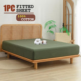100% Cotton Fitted Sheet - Super Soft 40cm Deep Pocket Bottom Sheets - White Elastic Sheet（King,Olive green)