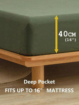100% Cotton Fitted Sheet - Super Soft 40cm Deep Pocket Bottom Sheets - White Elastic Sheet（King,Olive green)