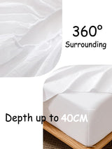 100% Cotton Fitted Sheet - Super Soft 40cm Deep Pocket Bottom Sheets - White Elastic Sheet（King Single,White)