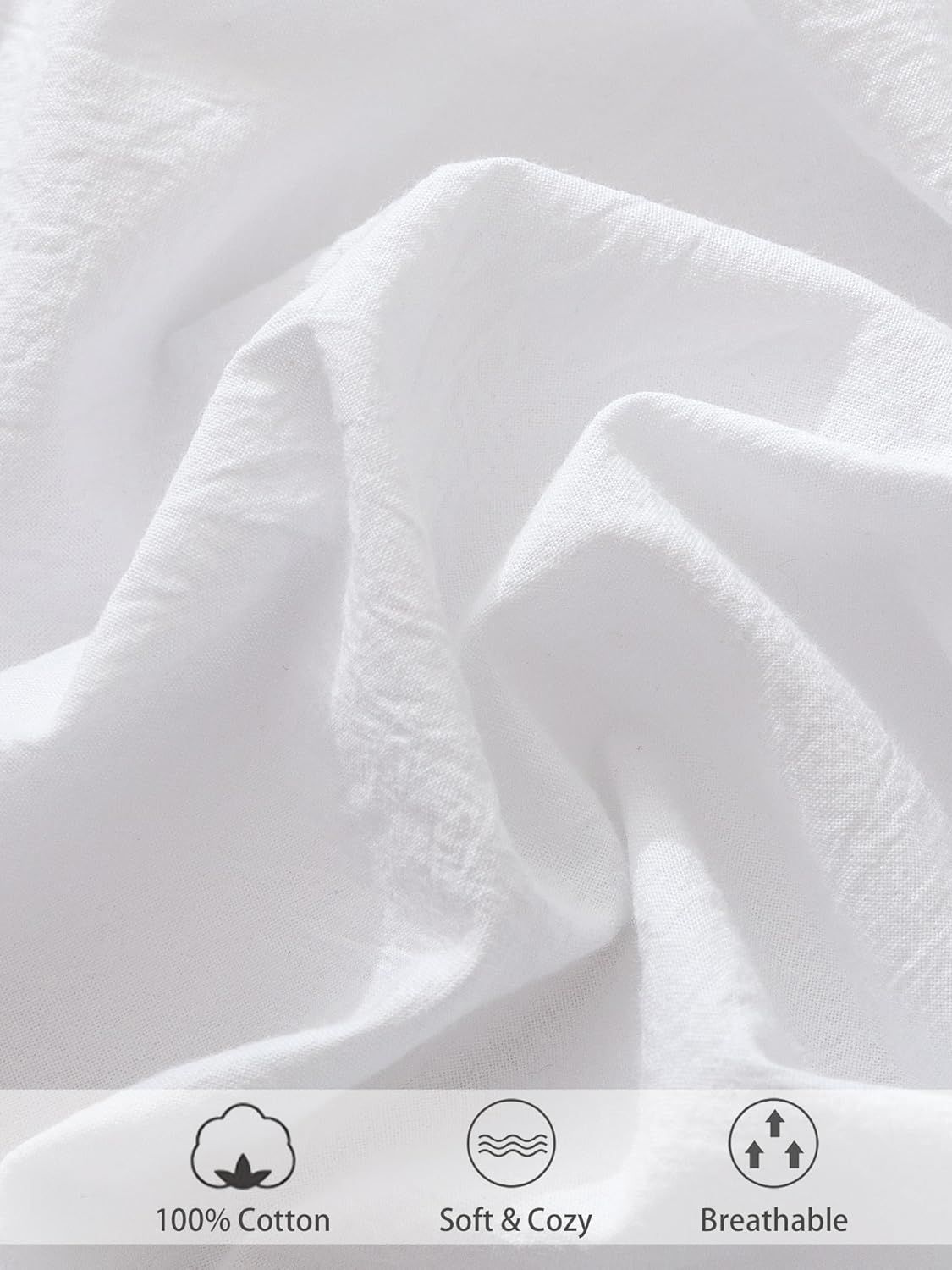 100% Cotton Fitted Sheet - Super Soft 40cm Deep Pocket Bottom Sheets - White Elastic Sheet（Queen,White)