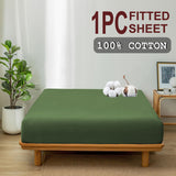 100% Cotton Fitted Sheet - Super Soft 40cm Deep Pocket Bottom Sheets - White Elastic Sheet（Queen,Olive green)