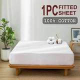 100% Cotton Fitted Sheet - Super Soft 40cm Deep Pocket Bottom Sheets - White Elastic Sheet（Single,White)