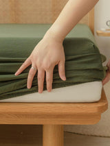 100% Cotton Fitted Sheet - Super Soft 40cm Deep Pocket Bottom Sheets - White Elastic Sheet（Single,Olive green)