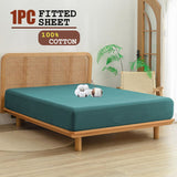 100% Cotton Fitted Sheet - Super Soft 40cm Deep Pocket Bottom Sheets - White Elastic Sheet（Single,Biscay blue)