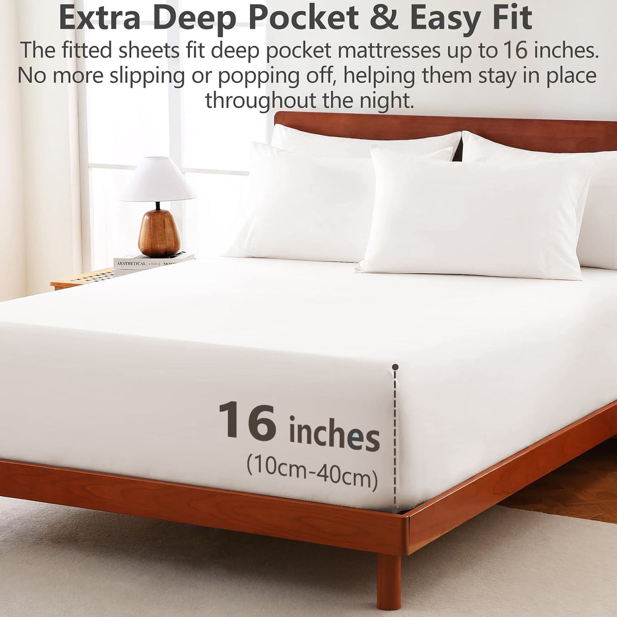 Hotel Soft Bed Sheet Set- Bedding Sheets & Pillowcases -Breathable Bedding - Wrinkle, Fade, Stain Resistant-Deep Pocket Flat Fitted Bed Sheet Set(White,Double)