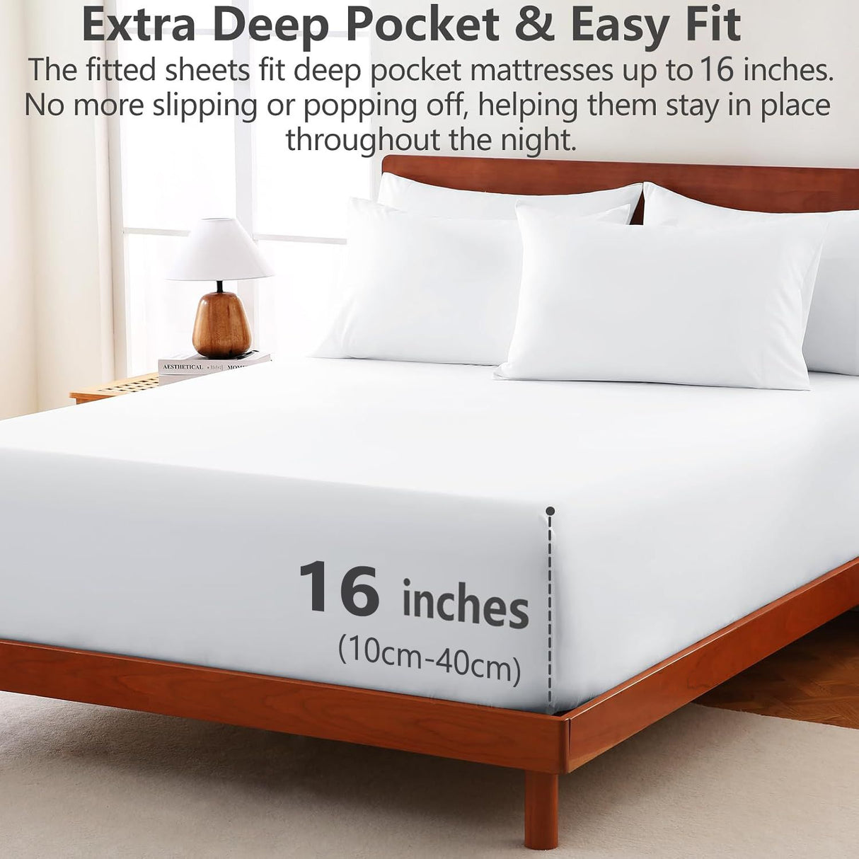Hotel Soft Bed Sheet Set- Bedding Sheets & Pillowcases -Breathable Bedding - Wrinkle, Fade, Stain Resistant-Deep Pocket Flat Fitted Bed Sheet Set(Raw white,Double)