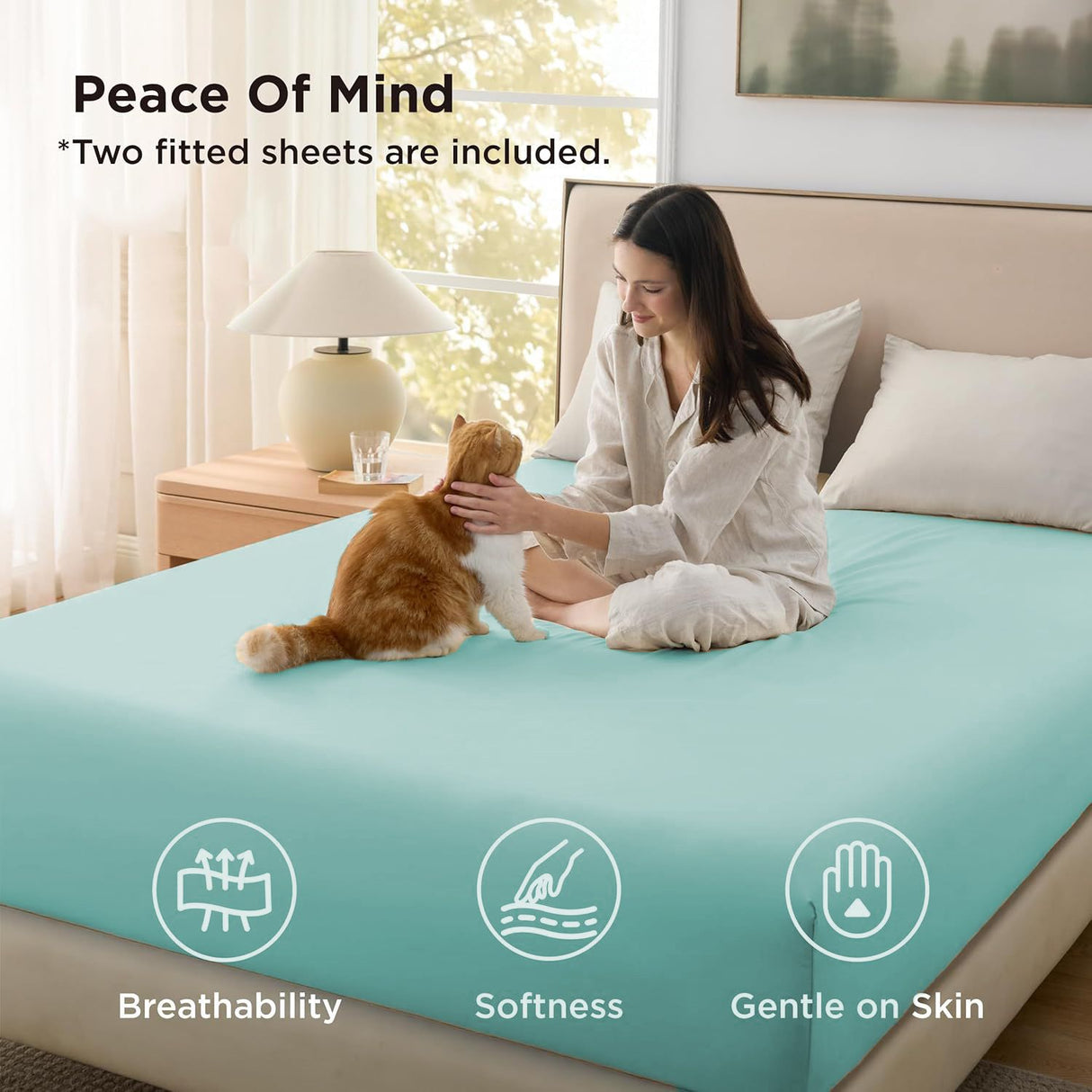 Hotel Soft Bed Sheet Set- Bedding Sheets & Pillowcases -Breathable Bedding - Wrinkle, Fade, Stain Resistant-Deep Pocket Flat Fitted Bed Sheet Set(Ice Blue,Double)
