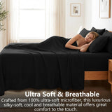 Hotel Soft Bed Sheet Set- Bedding Sheets & Pillowcases -Breathable Bedding - Wrinkle, Fade, Stain Resistant-Deep Pocket Flat Fitted Bed Sheet Set(Black,Double)