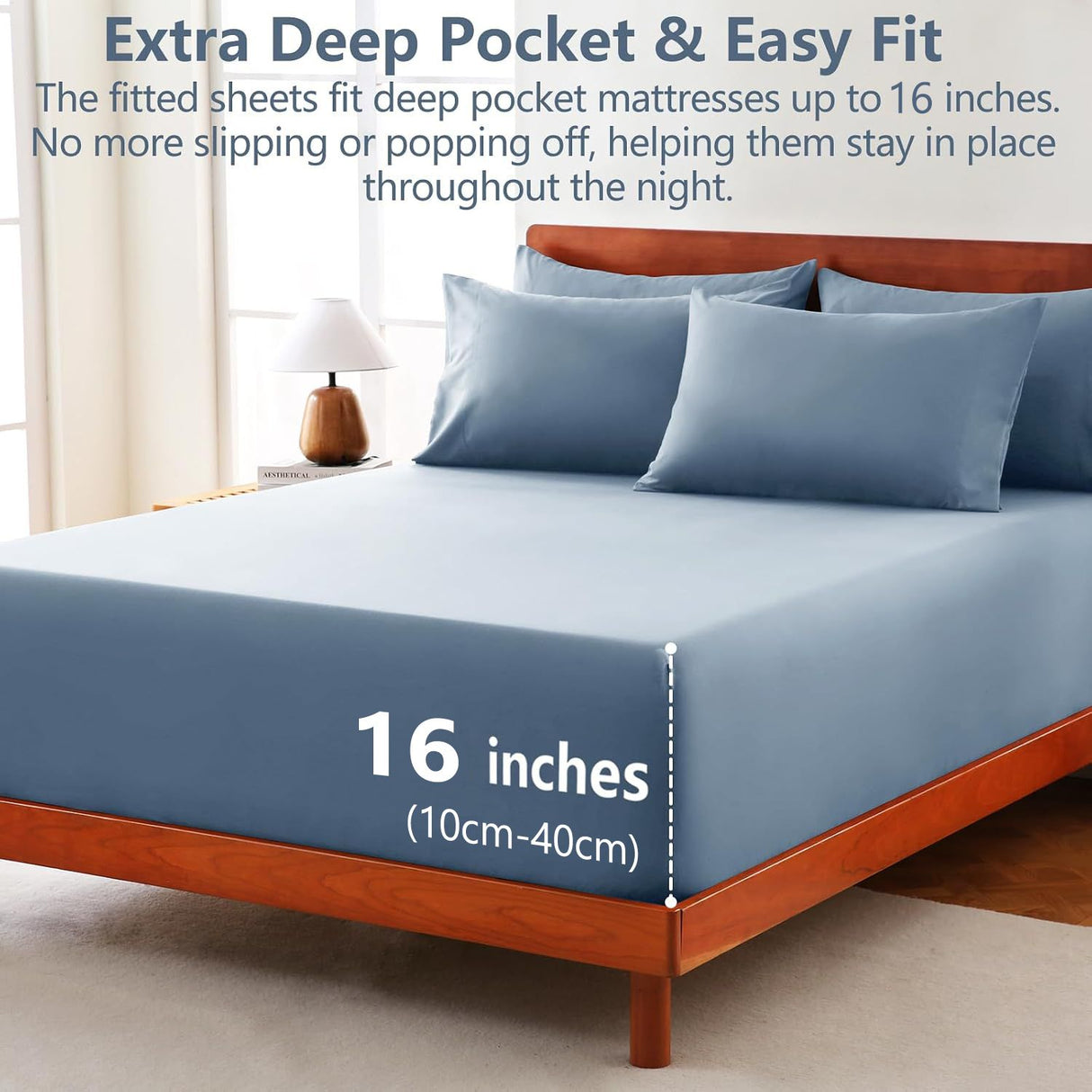 Hotel Soft Bed Sheet Set- Bedding Sheets & Pillowcases -Breathable Bedding - Wrinkle, Fade, Stain Resistant-Deep Pocket Flat Fitted Bed Sheet Set(Ocean,Double)
