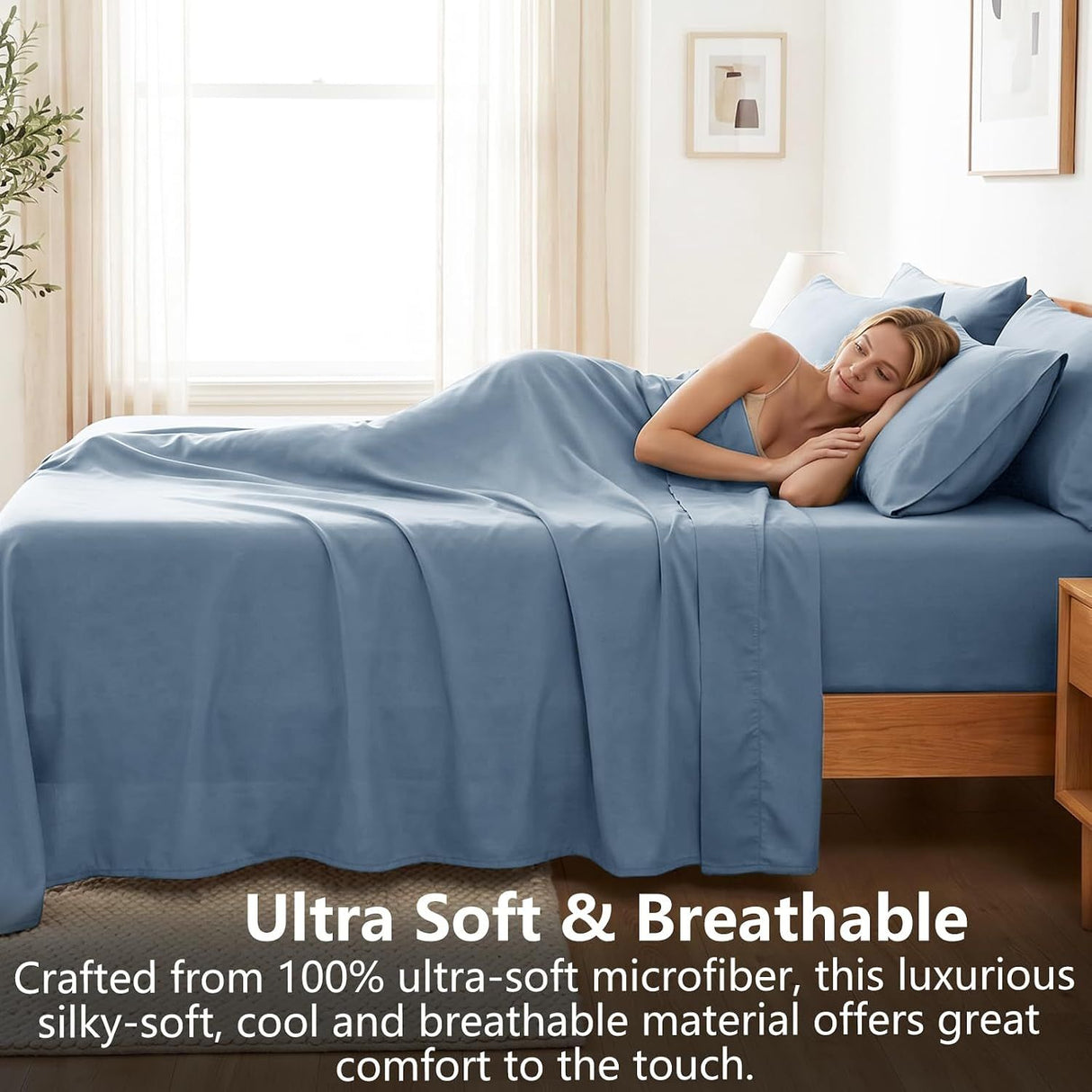Hotel Soft Bed Sheet Set- Bedding Sheets & Pillowcases -Breathable Bedding - Wrinkle, Fade, Stain Resistant-Deep Pocket Flat Fitted Bed Sheet Set(Ocean,Double)