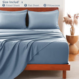 Hotel Soft Bed Sheet Set- Bedding Sheets & Pillowcases -Breathable Bedding - Wrinkle, Fade, Stain Resistant-Deep Pocket Flat Fitted Bed Sheet Set(Ocean,Double)