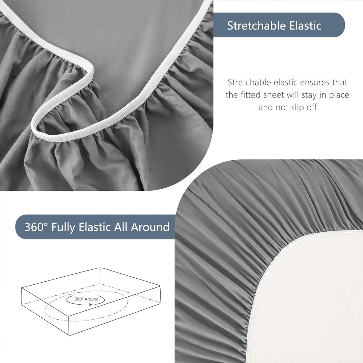 Hotel Soft Bed Sheet Set- Bedding Sheets & Pillowcases -Breathable Bedding - Wrinkle, Fade, Stain Resistant-Deep Pocket Flat Fitted Bed Sheet Set(Grey,Double)
