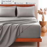 Hotel Soft Bed Sheet Set- Bedding Sheets & Pillowcases -Breathable Bedding - Wrinkle, Fade, Stain Resistant-Deep Pocket Flat Fitted Bed Sheet Set(Grey,Double)