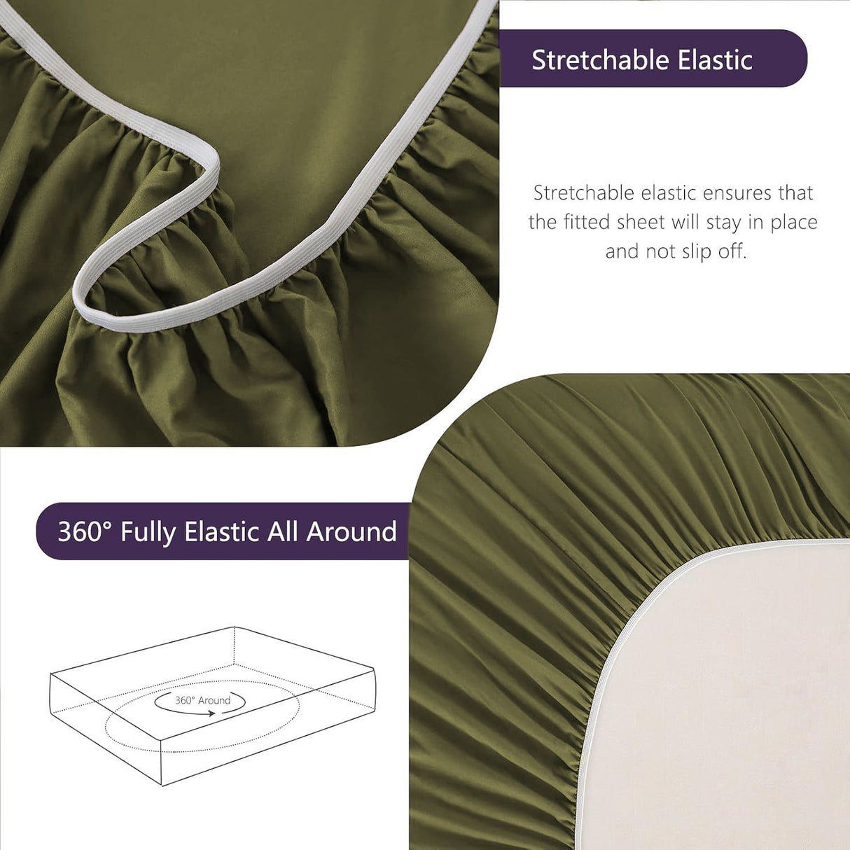 Hotel Soft Bed Sheet Set- Bedding Sheets & Pillowcases -Breathable Bedding - Wrinkle, Fade, Stain Resistant-Deep Pocket Flat Fitted Bed Sheet Set(Olive green,Double)