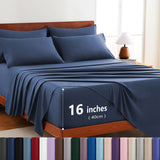 Hotel Soft Bed Sheet Set- Bedding Sheets & Pillowcases -Breathable Bedding - Wrinkle, Fade, Stain Resistant-Deep Pocket Flat Fitted Bed Sheet Set(Navy,Double)
