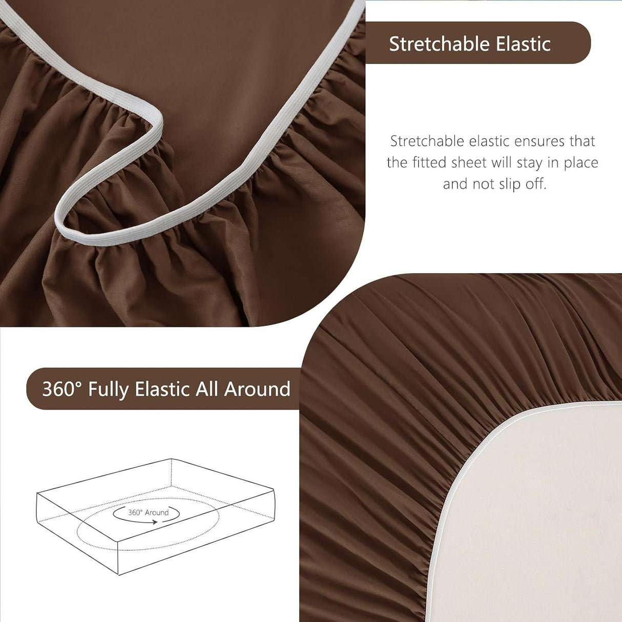 Hotel Soft Bed Sheet Set- Bedding Sheets & Pillowcases -Breathable Bedding - Wrinkle, Fade, Stain Resistant-Deep Pocket Flat Fitted Bed Sheet Set(Chocolate,Double)