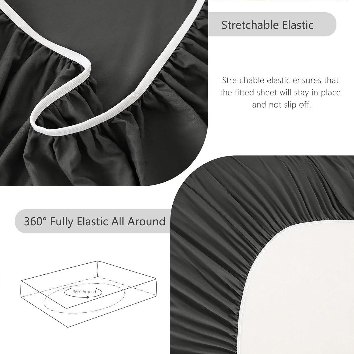 Hotel Soft Bed Sheet Set- Bedding Sheets & Pillowcases -Breathable Bedding - Wrinkle, Fade, Stain Resistant-Deep Pocket Flat Fitted Bed Sheet Set(Dark gray,Double)