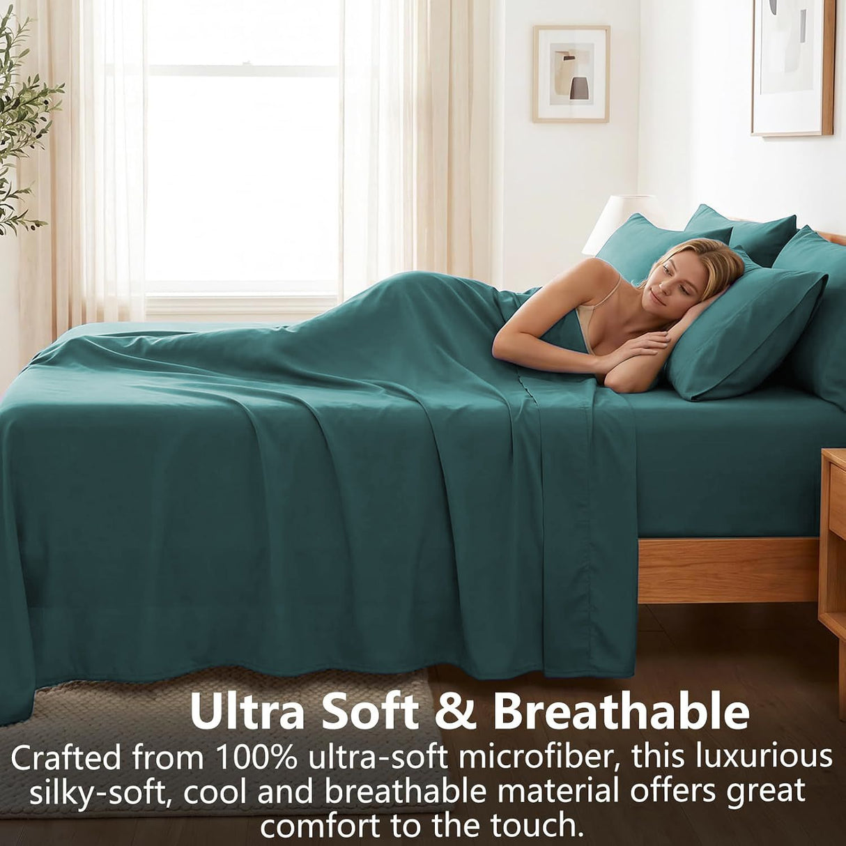 Hotel Soft Bed Sheet Set- Bedding Sheets & Pillowcases -Breathable Bedding - Wrinkle, Fade, Stain Resistant-Deep Pocket Flat Fitted Bed Sheet Set(Biscay blue,Double)