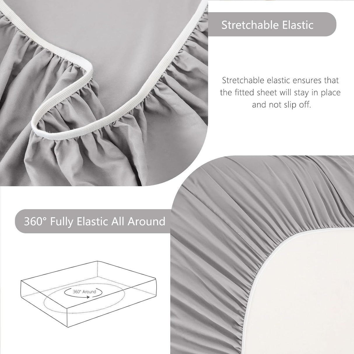 Hotel Soft Bed Sheet Set- Bedding Sheets & Pillowcases -Breathable Bedding - Wrinkle, Fade, Stain Resistant-Deep Pocket Flat Fitted Bed Sheet Set(Silver-gray,Double)