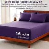 Hotel Soft Bed Sheet Set- Bedding Sheets & Pillowcases -Breathable Bedding - Wrinkle, Fade, Stain Resistant-Deep Pocket Flat Fitted Bed Sheet Set(Purple,Double)