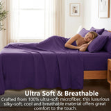 Hotel Soft Bed Sheet Set- Bedding Sheets & Pillowcases -Breathable Bedding - Wrinkle, Fade, Stain Resistant-Deep Pocket Flat Fitted Bed Sheet Set(Purple,Double)