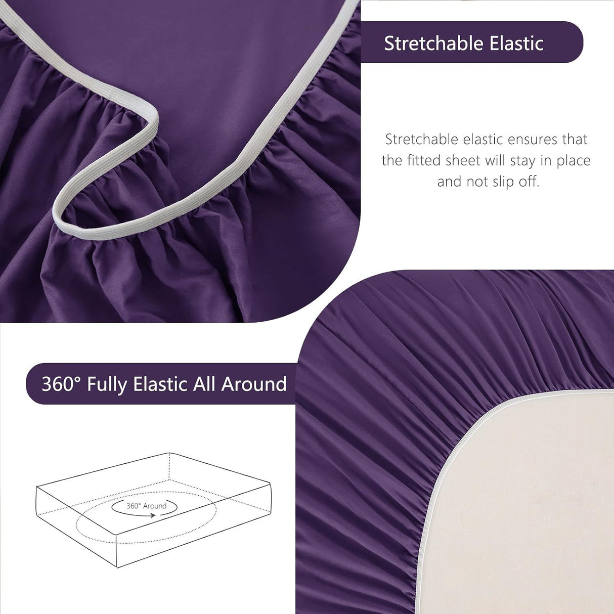 Hotel Soft Bed Sheet Set- Bedding Sheets & Pillowcases -Breathable Bedding - Wrinkle, Fade, Stain Resistant-Deep Pocket Flat Fitted Bed Sheet Set(Purple,Double)