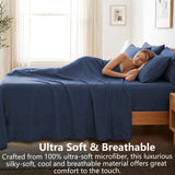 Hotel Soft Bed Sheet Set- Bedding Sheets & Pillowcases -Breathable Bedding - Wrinkle, Fade, Stain Resistant-Deep Pocket Flat Fitted Bed Sheet Set(Navy,King Single)