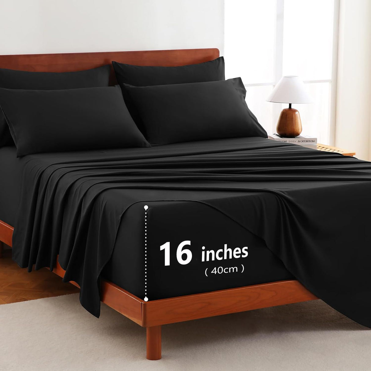 Hotel Soft Bed Sheet Set- Bedding Sheets & Pillowcases -Breathable Bedding - Wrinkle, Fade, Stain Resistant-Deep Pocket Flat Fitted Bed Sheet Set(Black,Queen)
