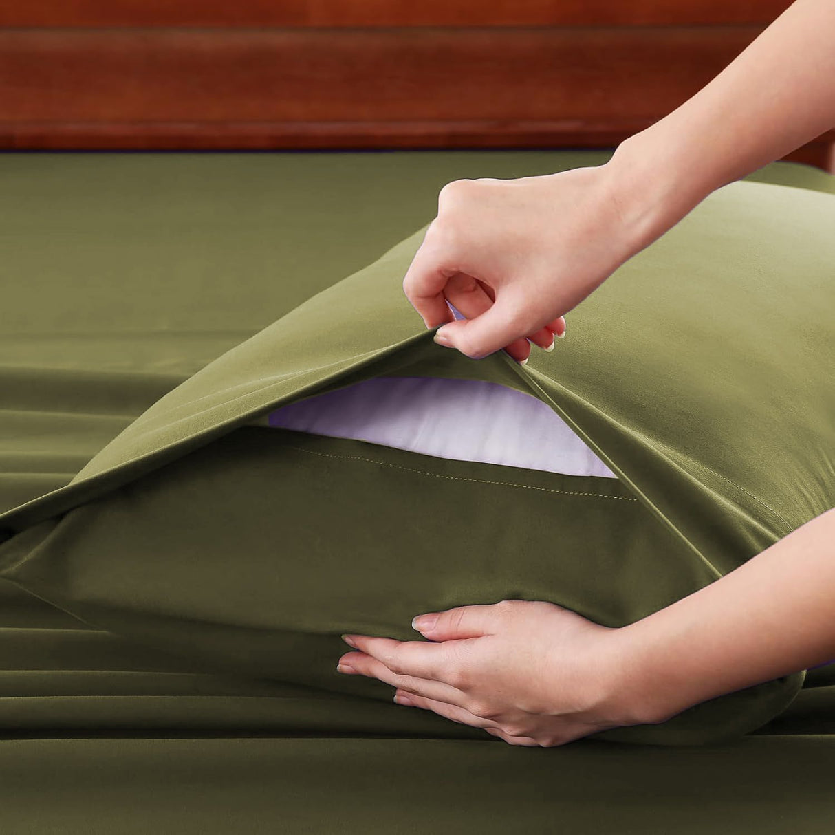 Hotel Soft Bed Sheet Set- Bedding Sheets & Pillowcases -Breathable Bedding - Wrinkle, Fade, Stain Resistant-Deep Pocket Flat Fitted Bed Sheet Set(Olive green,Queen)
