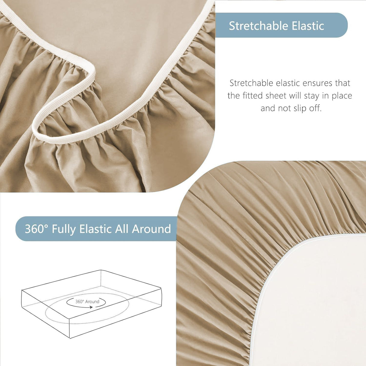 Hotel Soft Bed Sheet Set- Bedding Sheets & Pillowcases -Breathable Bedding - Wrinkle, Fade, Stain Resistant-Deep Pocket Flat Fitted Bed Sheet Set(Camel Beige,Queen)