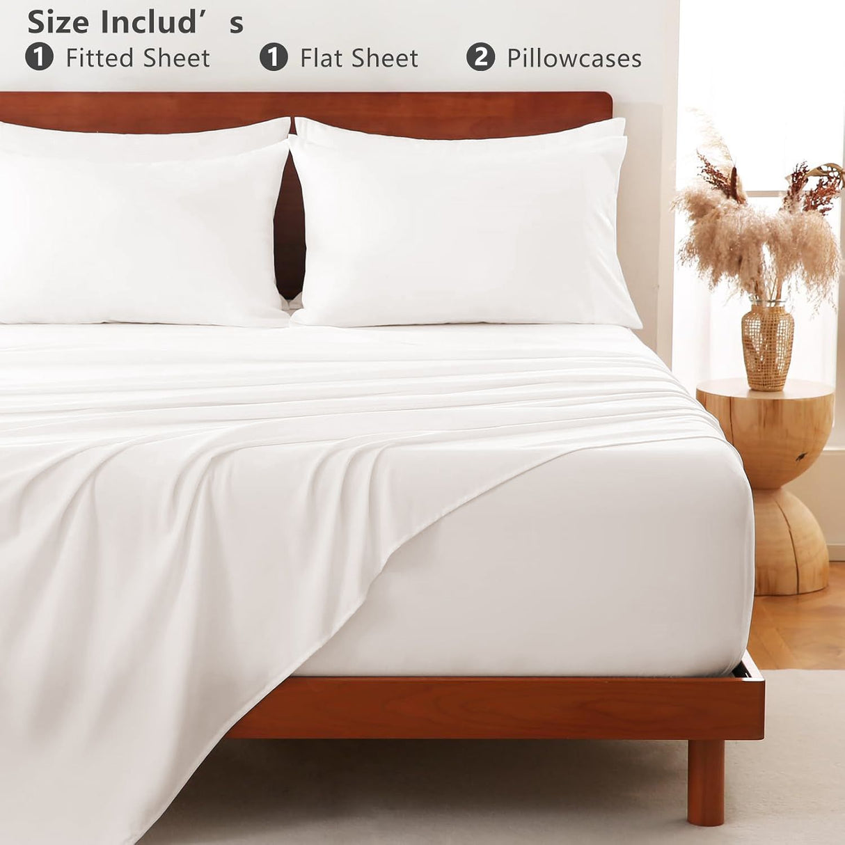 Hotel Soft Bed Sheet Set- Bedding Sheets & Pillowcases -Breathable Bedding - Wrinkle, Fade, Stain Resistant-Deep Pocket Flat Fitted Bed Sheet Set(White,Single)