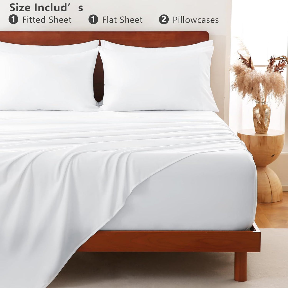 Hotel Soft Bed Sheet Set- Bedding Sheets & Pillowcases -Breathable Bedding - Wrinkle, Fade, Stain Resistant-Deep Pocket Flat Fitted Bed Sheet Set(Raw white,Single)