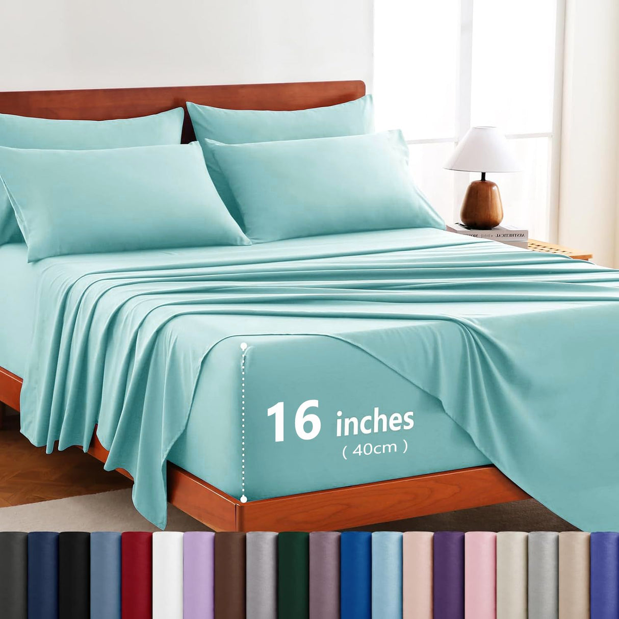 Hotel Soft Bed Sheet Set- Bedding Sheets & Pillowcases -Breathable Bedding - Wrinkle, Fade, Stain Resistant-Deep Pocket Flat Fitted Bed Sheet Set(Ice Blue,Single)