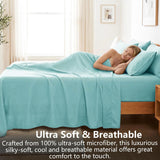 Hotel Soft Bed Sheet Set- Bedding Sheets & Pillowcases -Breathable Bedding - Wrinkle, Fade, Stain Resistant-Deep Pocket Flat Fitted Bed Sheet Set(Ice Blue,Single)